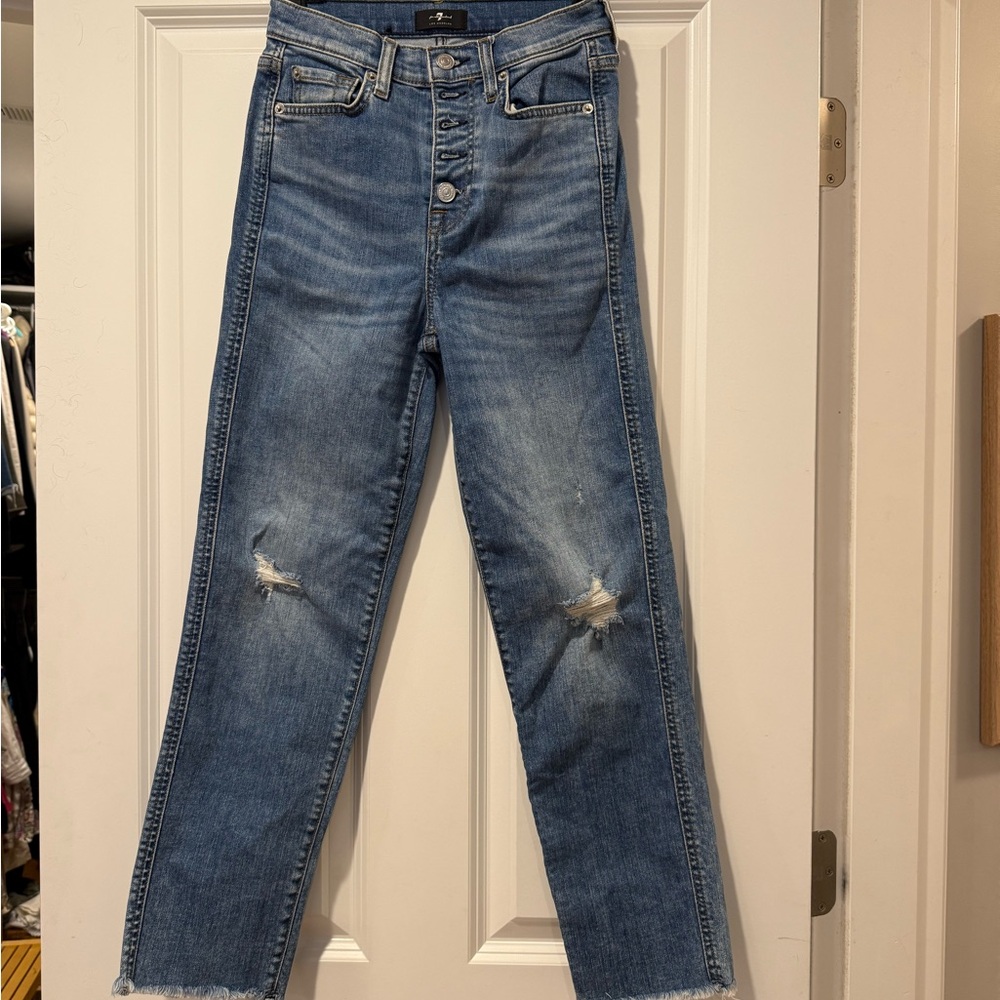 7 For All Mankind Blue Distressed Jeans. Size 24
